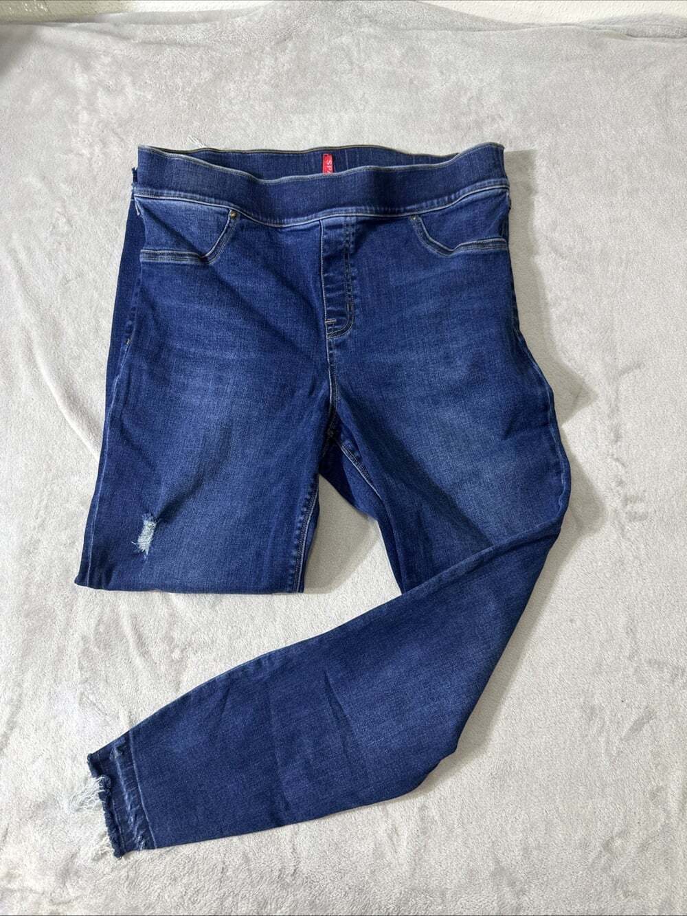 SPANX Skinny Jeans Women’s XL Pull On Dark Wash Stretch Raw Hem